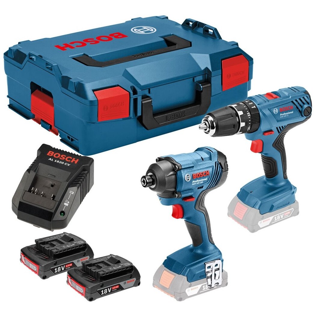 Bosch GSB18V-21 18V Combi Drill + GDR18V-160 Impact Driver Twinpack with 2x 2.0Ah Batteries in L-BOXX