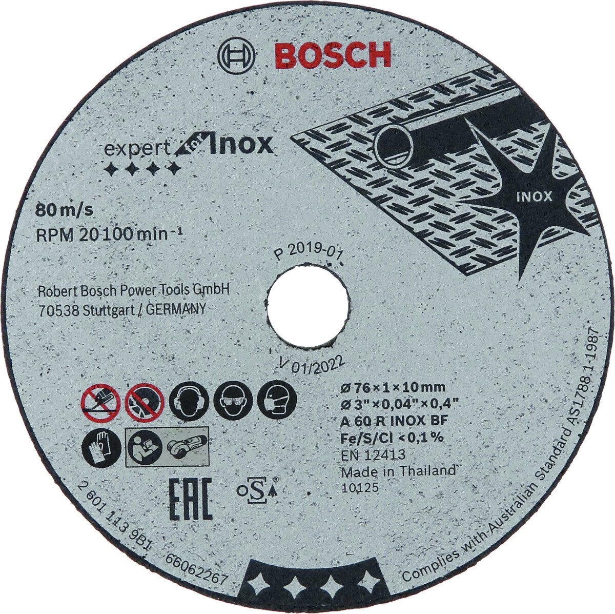 Bosch 2608601520 Expert For Inox Cutting Disc A 60 R Inox Bf; 76mm; 1mm; 10mm (1 Pack Of 5)