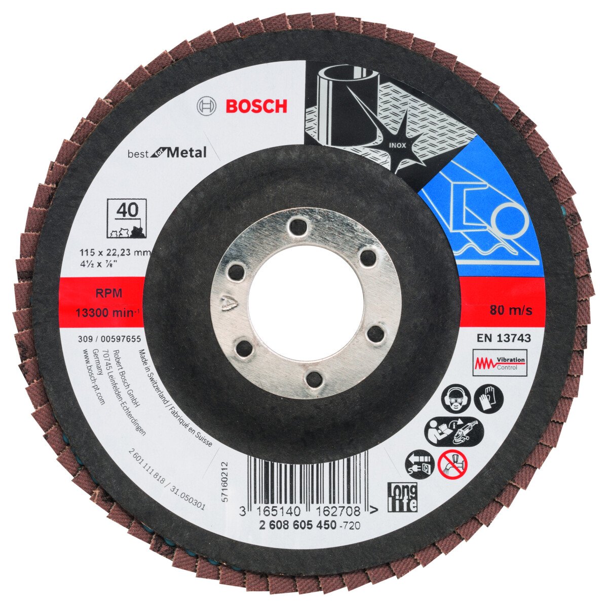 Bosch 2608605450 Flap Sanding discs for Angle Grinders . 115x22 G40