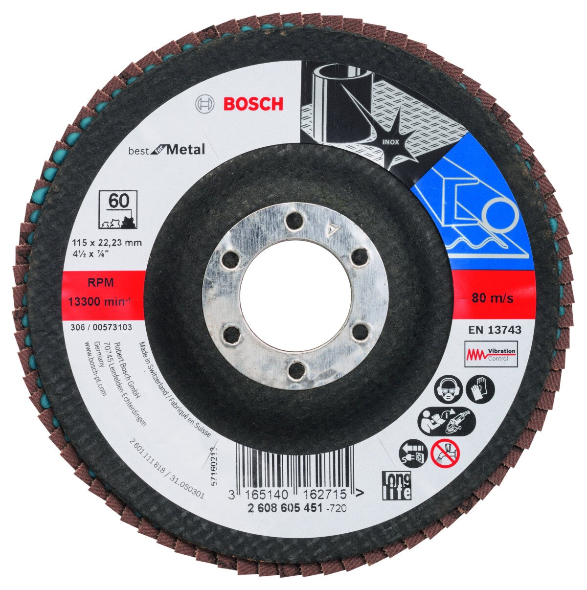 Bosch 2608605451 Flap Sanding discs for Angle Grinders . 115x22 G60