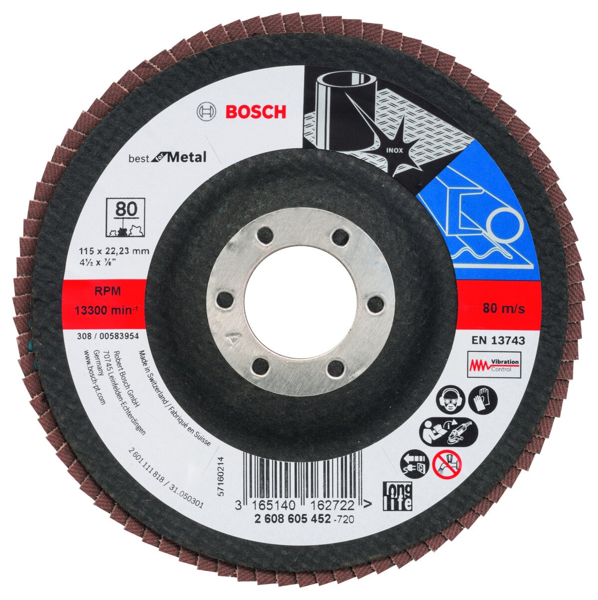 Bosch 2608605452 Flap Sanding discs for Angle Grinders . 115x22 G80