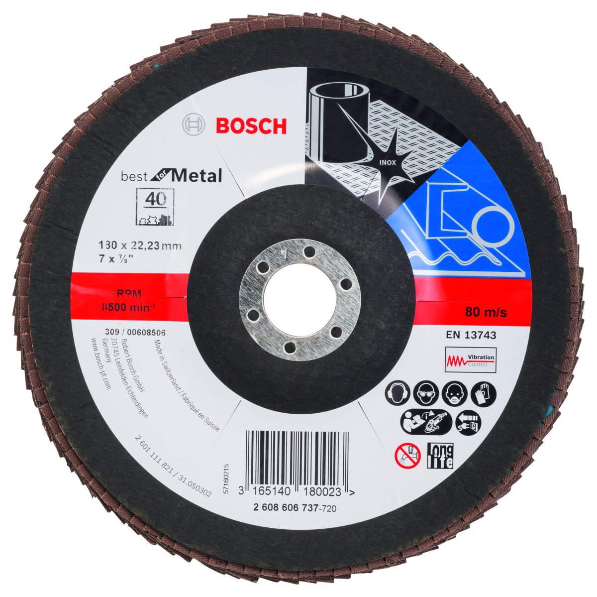 Bosch 2608606737 Flap Sanding discs for Angle Grinders . 180x22 G40
