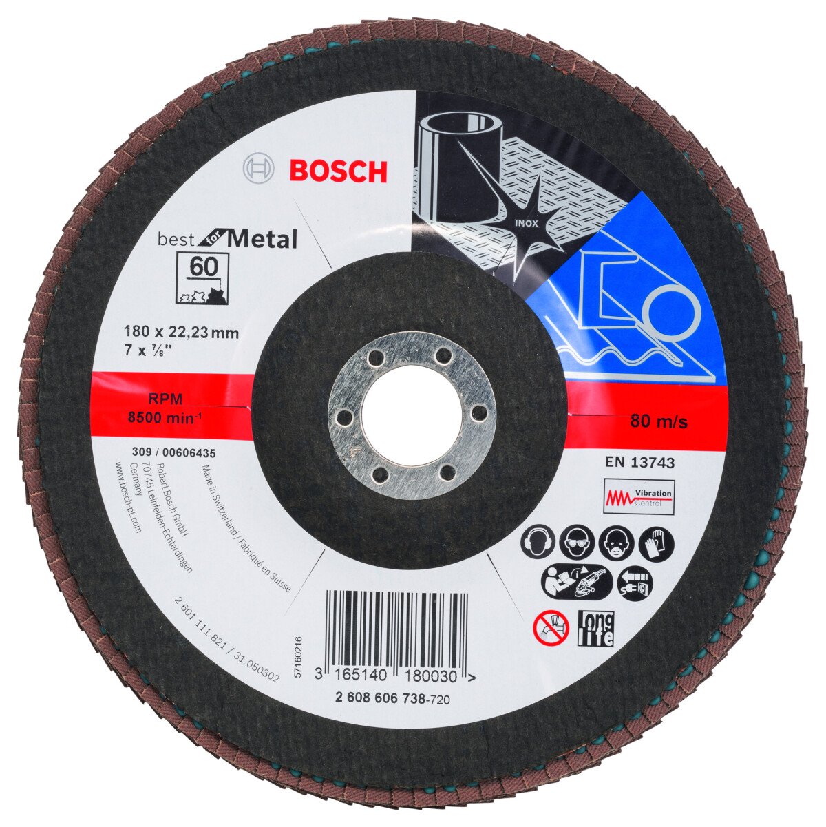 Bosch 2608606738 Flap Sanding discs for Angle Grinders . 180x22 G60