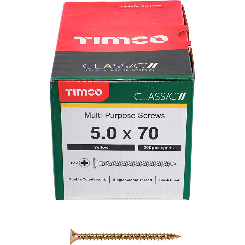 5.0mm x 70mm Classic Screw PZ2 CSK - ZYP (Box of 200) 50070CLAF Timco
