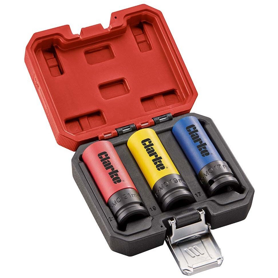 Clarke 1801940 CHT940 3-Piece Coloured Impact Socket Set