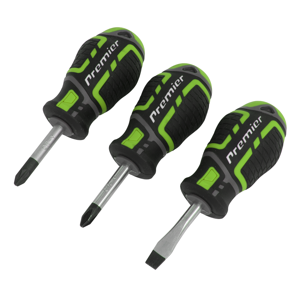 Sealey AK4328HV Screwdriver Set 3pc GripMAX Stubby - Hi Vis