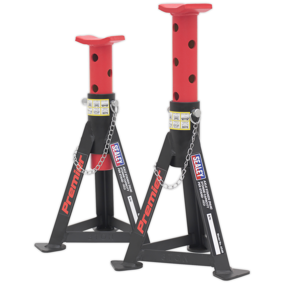 Sealey AS3R Axle Stands (Pair) 3tonne Capacity per Stand - Red