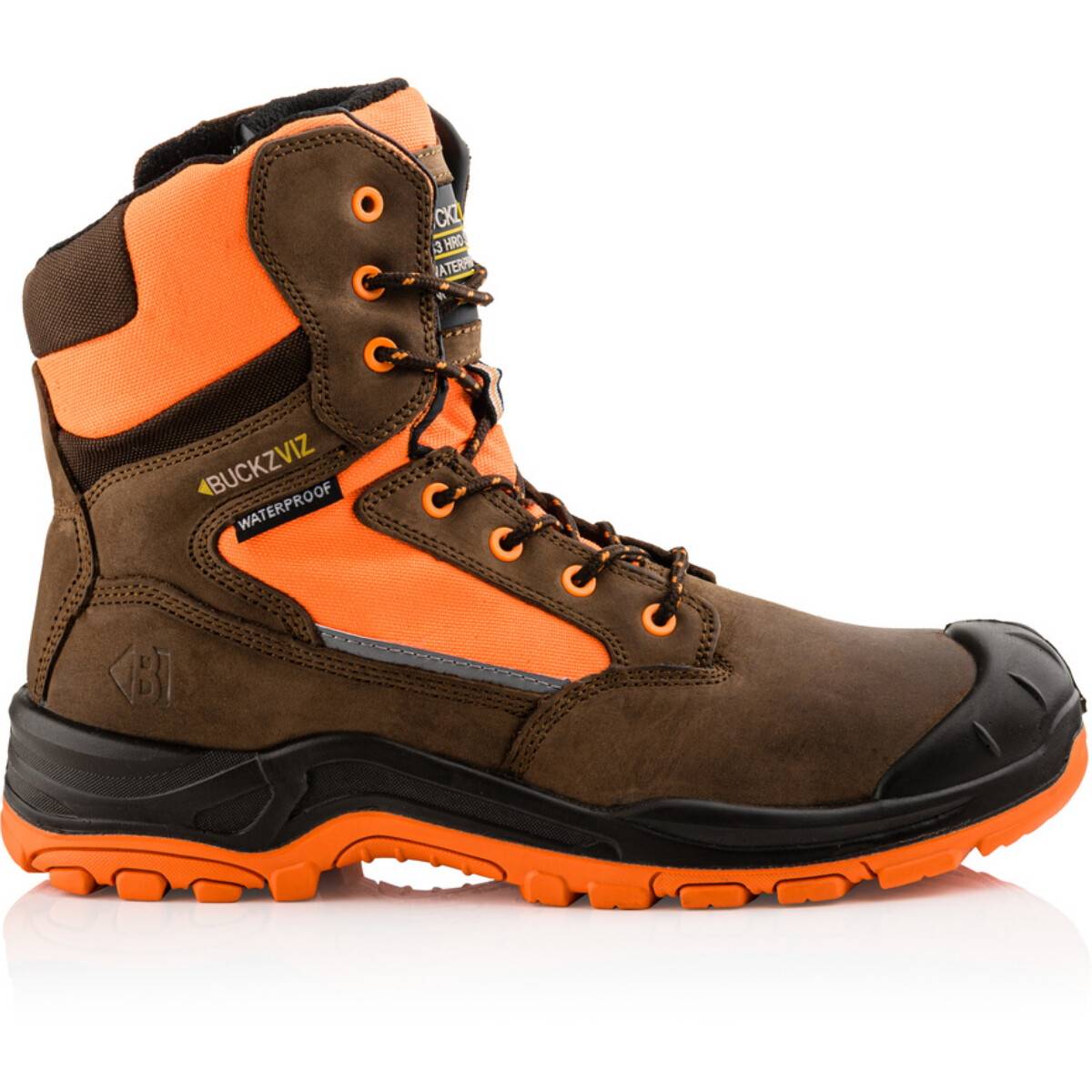 Buckbootz BVIZ1 Buckz Viz Black or Brown Leather/Hi-Viz Cordura S3 Non  Metallic Lace/Zipper Safety Boot