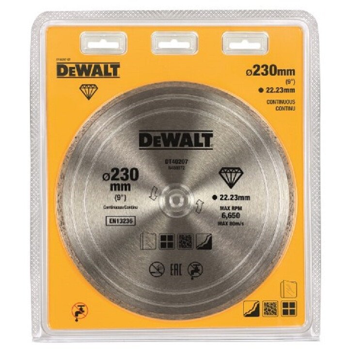 DeWalt DT40207-QZ 230mm Dry Diamond Continous Rim Porcelain/Slate Tile Blade