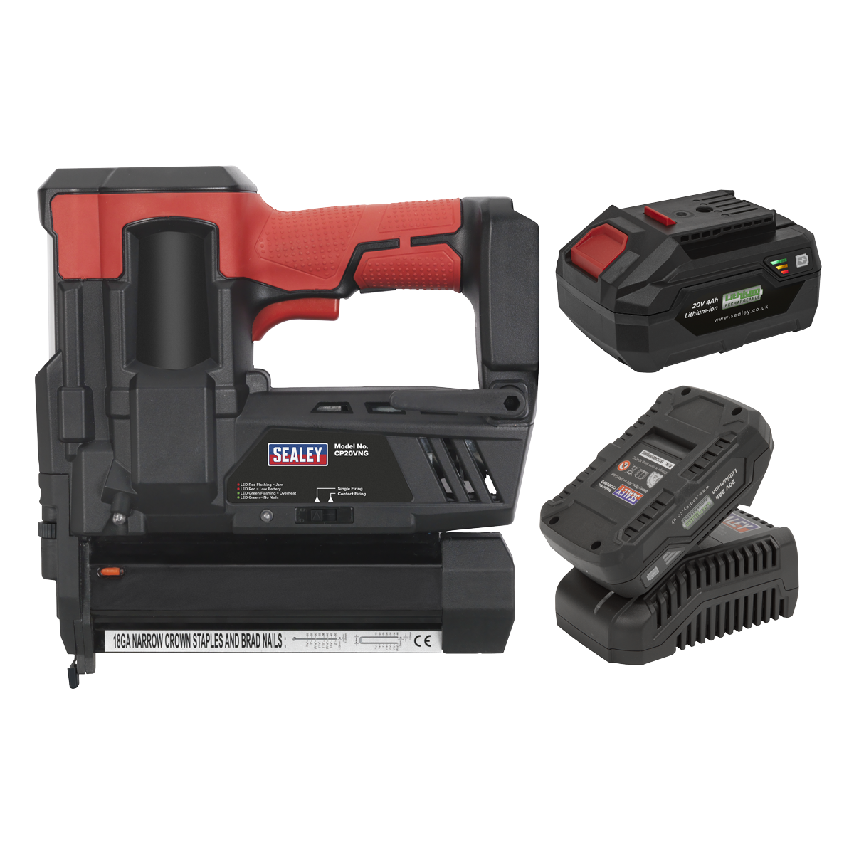 Sealey CP20VNGKIT Cordless Staple/Nail Gun Kit 18G 20V - 2 Batteries