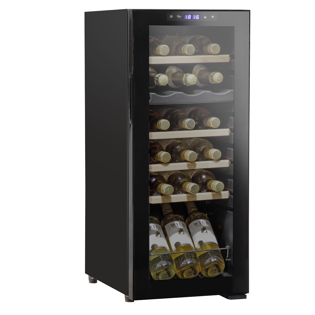 Sealey DH89 Baridi 18 Bottle Dual Zone Wine Cooler, Fridge with Digital Touch Screen Controls, Wooden Shelves & LED Light, Black