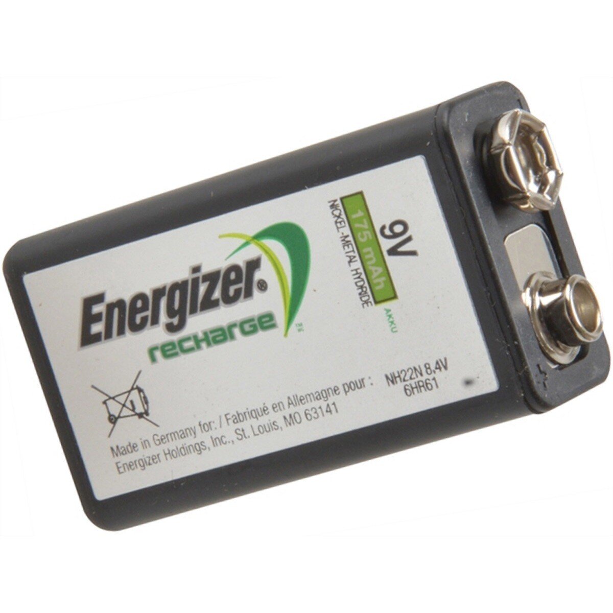 Energizer S624 9 Volt Rechargeable Battery R9V 175 mAh Single (x 1) ENGRC9V175