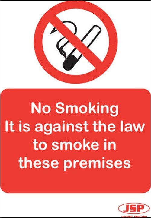 JSP Rigid Plastic "No Smoking -It is against the law" Safety Sign 210x149mm