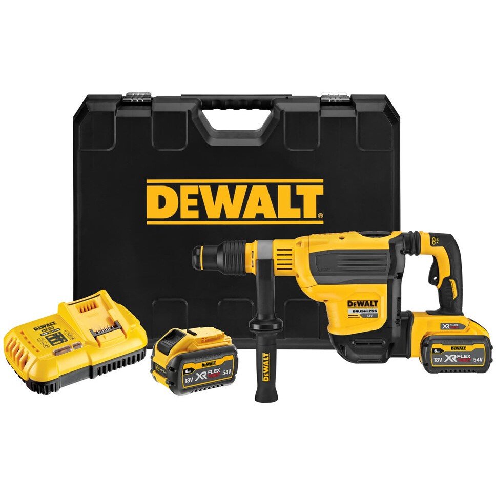 DeWalt DCH614X2-GB 54V XR FLEXVOLT Brushless 45mm SDS-MAX Hammer with 2x 9Ah Batteries in TSTAK Case