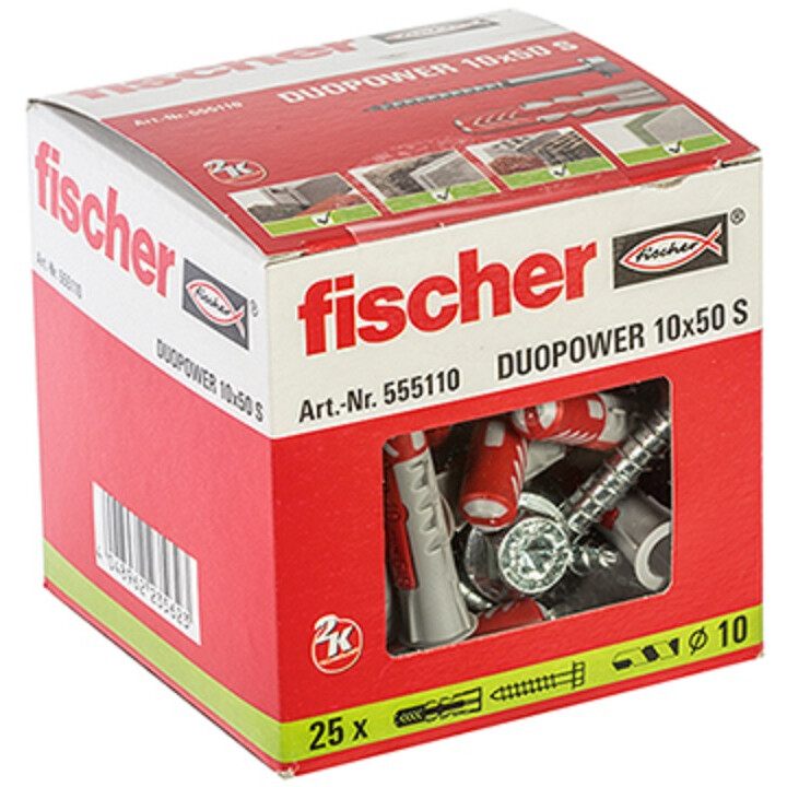Fischer DuoPower Plastic Plugs & Screws 6x50 - Pack of 50