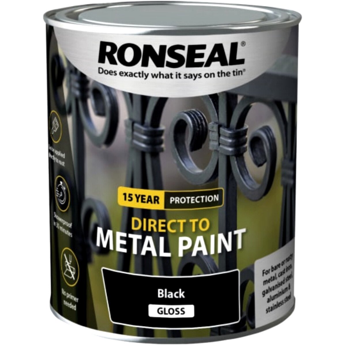 Ronseal 39195 Direct to Metal Paint Black Gloss 750ml RSLDTMBG750