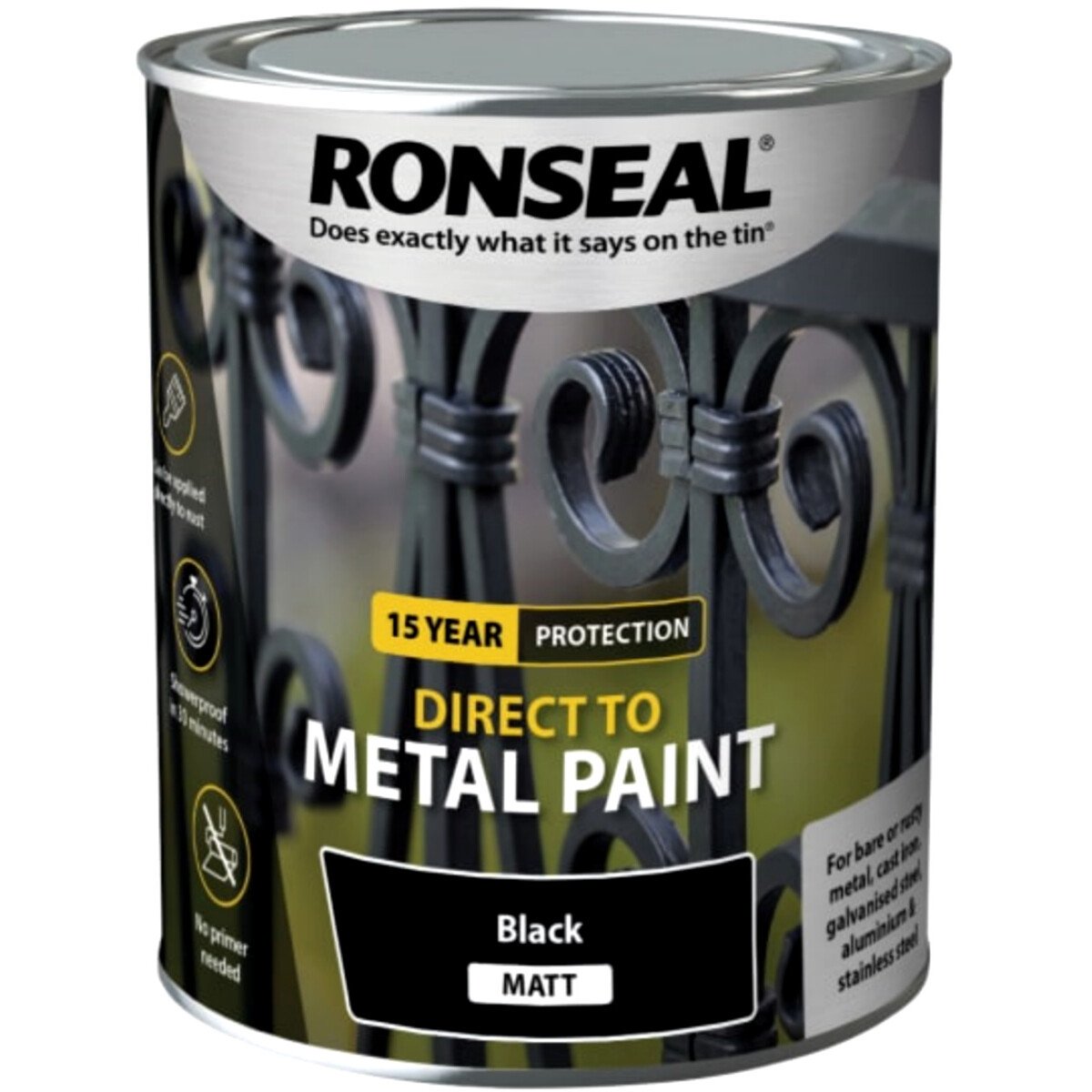 Ronseal 39197 Direct to Metal Paint Black Matt 750ml RSLDTMBM750