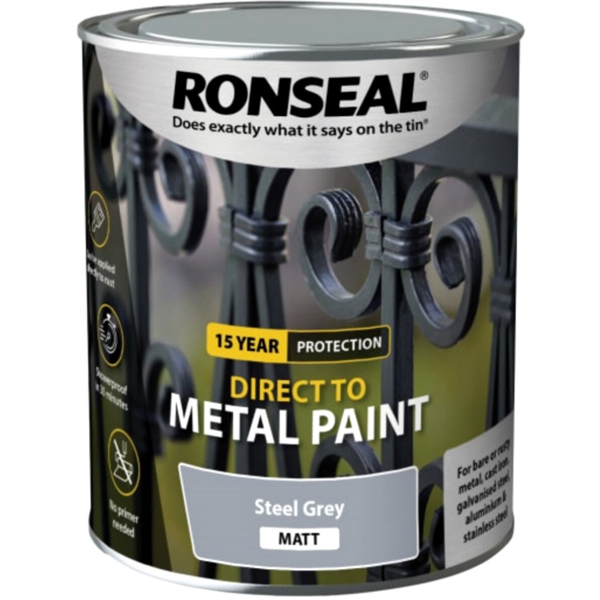 Ronseal 39206 Direct to Metal Paint Steel Grey Matt 750ml RSLDTMSGM750