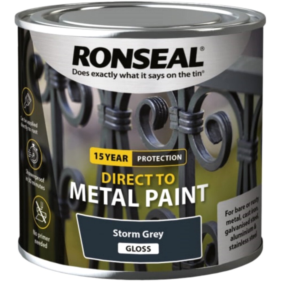 Ronseal 39190 Direct to Metal Paint Storm Grey Gloss 250ml RSLDTMSTG250