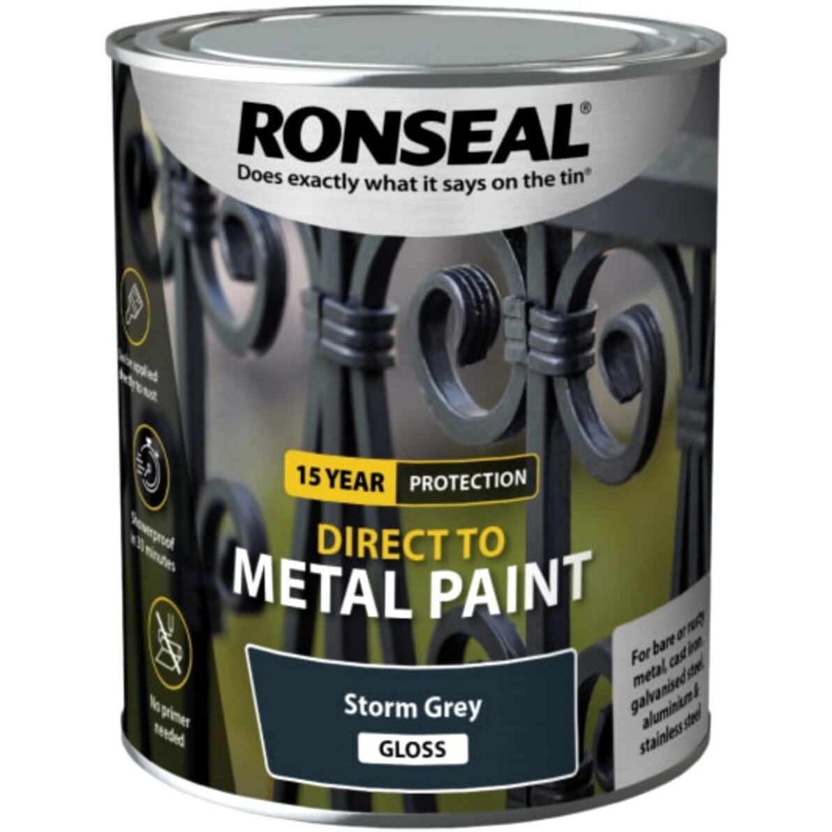 Ronseal 39207 Direct to Metal Paint Storm Grey Gloss 750ml RSLDTMSTG750