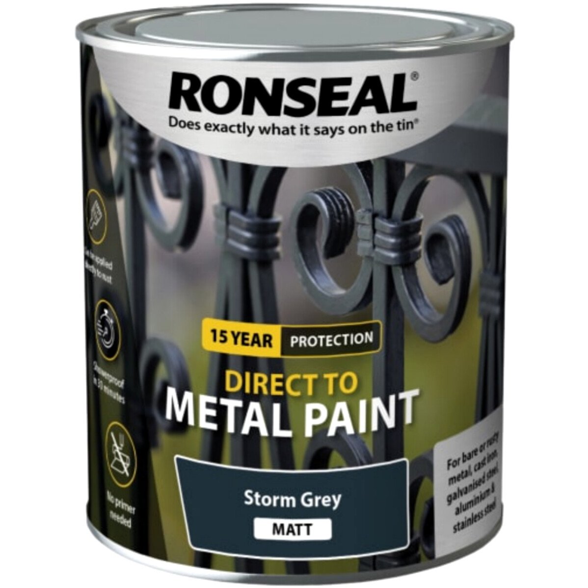 Ronseal 39209 Direct to Metal Paint Storm Grey Matt 750ml RSLDTMSTM750