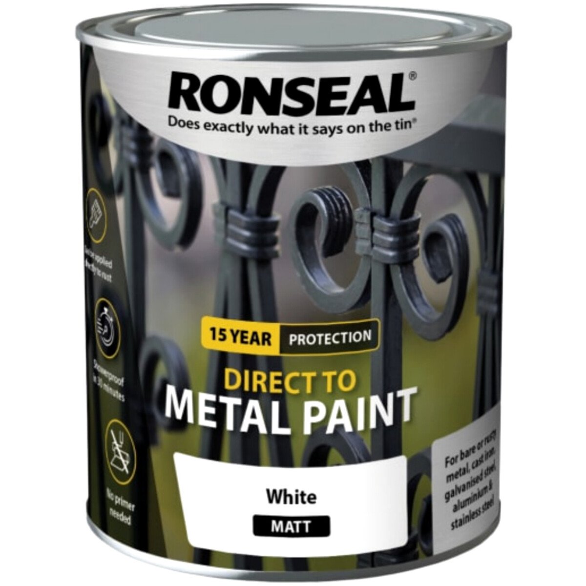 Ronseal 39201 Direct to Metal Paint White Matt 750ml RSLDTMWM750