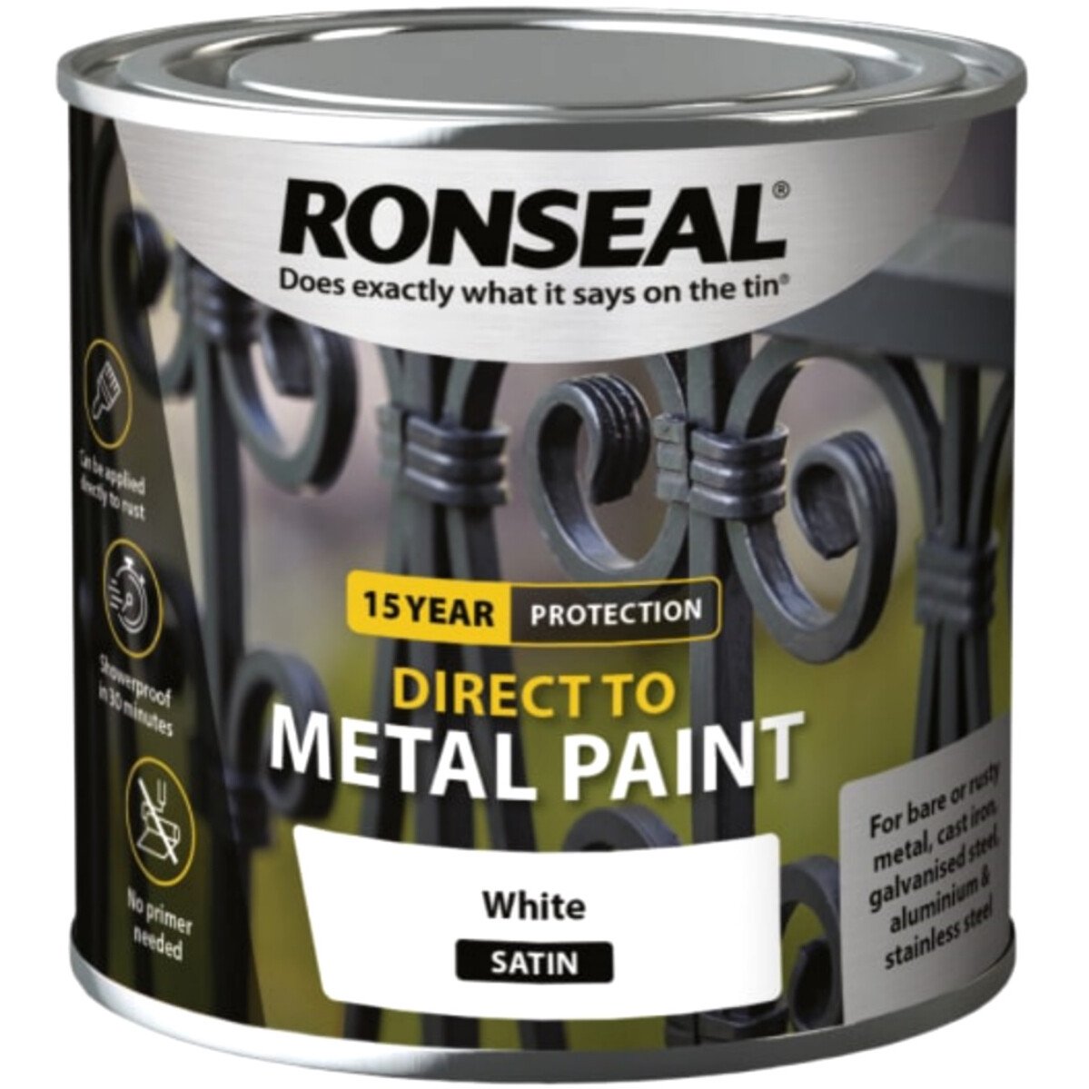 Ronseal 39183 Direct to Metal Paint White Satin 250ml RSLDTMWS250