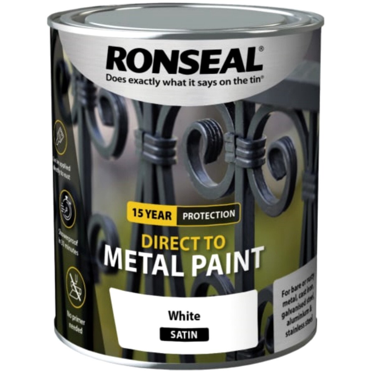 Ronseal 39199 Direct to Metal Paint White Satin 750ml RSLDTMWS750