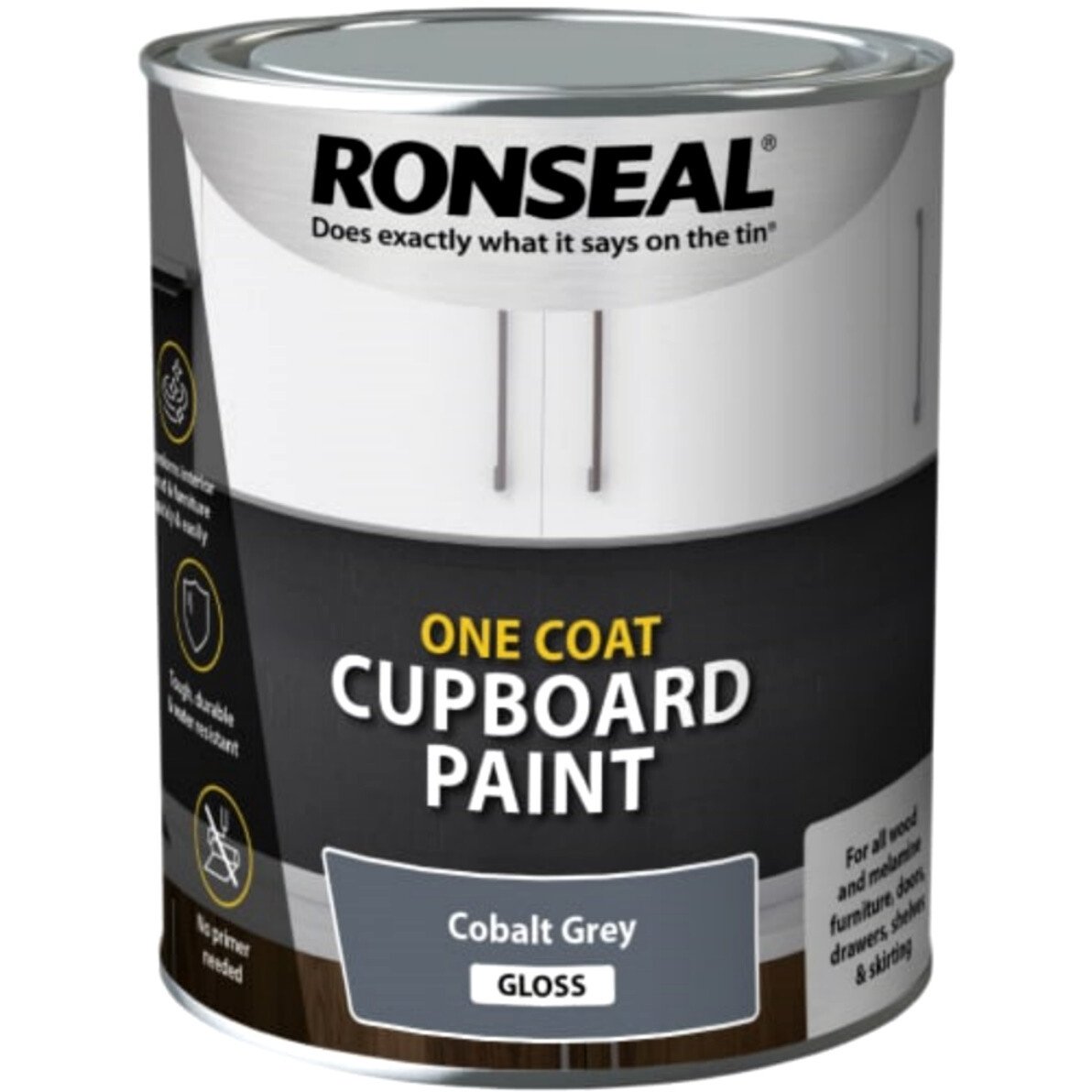 Ronseal 39370 One Coat Cupboard Paint Cobalt Grey Gloss 750ml RSLOCCCGG750