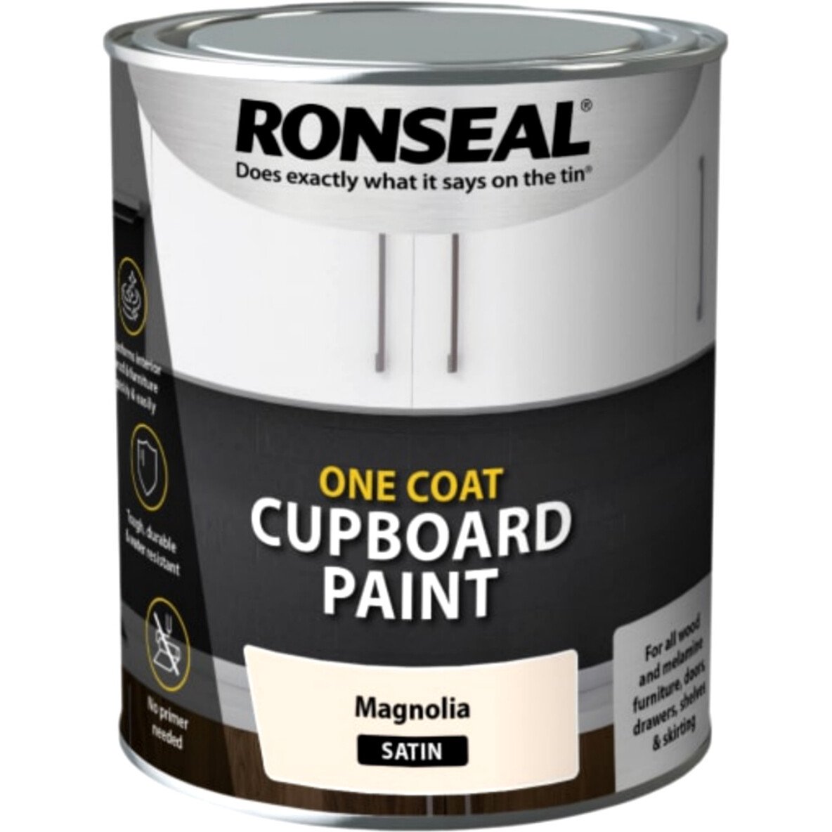 Ronseal 39372 One Coat Cupboard Paint Magnolia Satin 750ml RSLOCCMS750