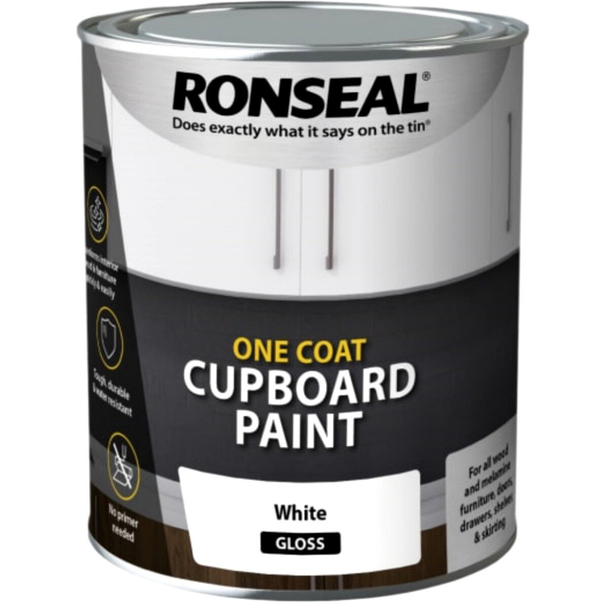 Ronseal 37498 One Coat Cupboard Paint White Gloss 750ml RSLOCCWG750