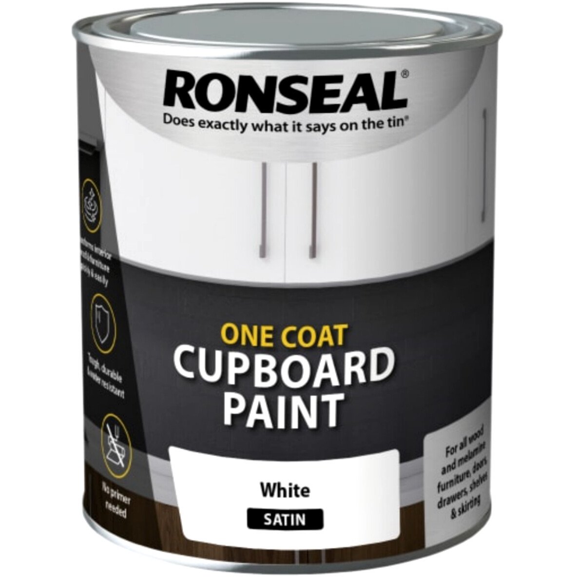 Ronseal 37489 One Coat Cupboard Paint White Satin 750ml RSLOCCWS750