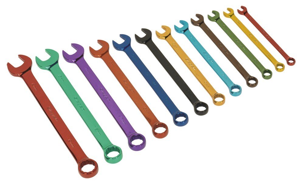 Sealey S01074 Combination Spanner Set 12pc Multi-Coloured Metric