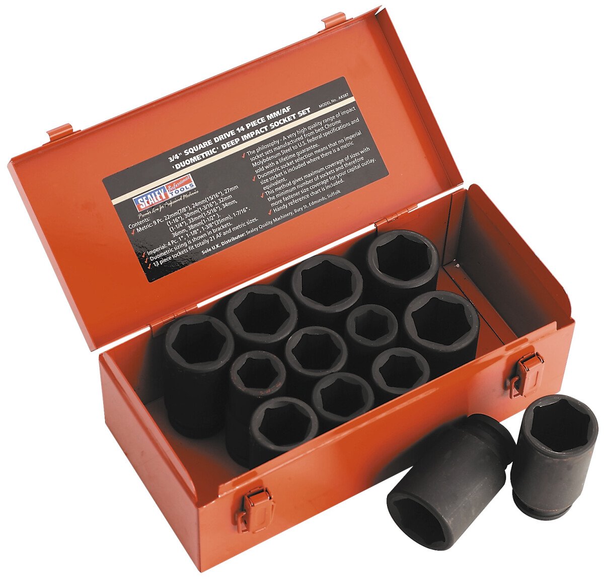 Sealey AK687 Impact Metric/AF Socket Set 13 Piece Deep 3/4" Drive