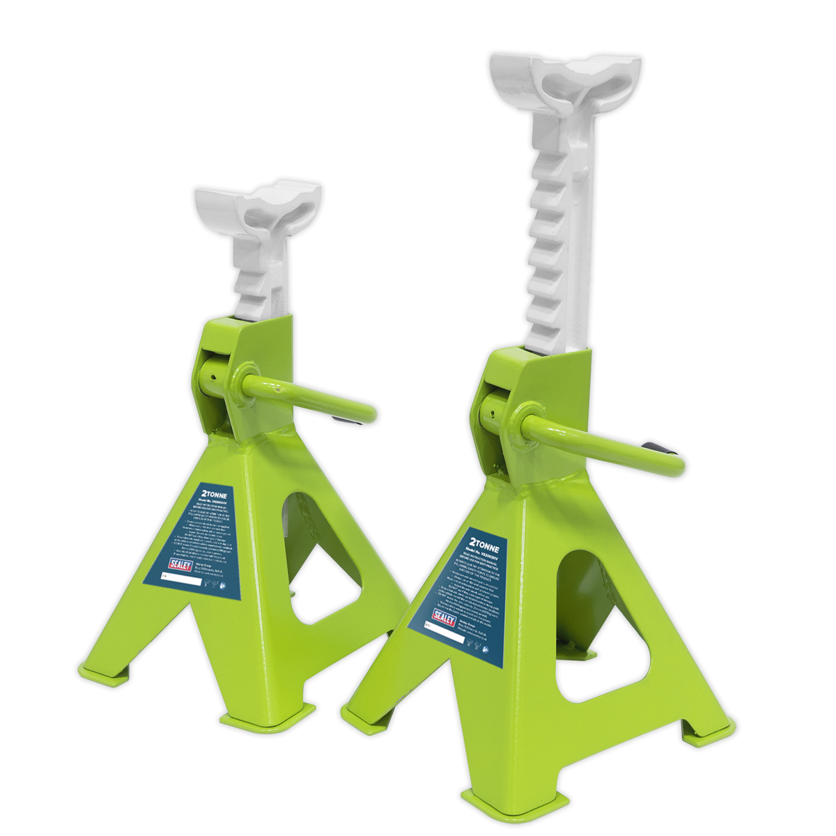Sealey VS2002HV Axle Stands (Pair) 2tonne Capacity per Stand Ratchet Type - Hi-Vis Green