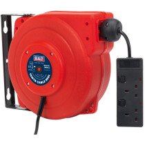 Cable Reel System Retractable 15m 2 x 230V Socket