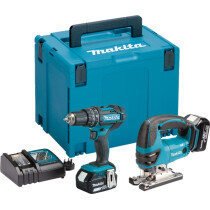 Makita DLX2134TJ 18V Twin Kit Combi drill and Jigsaw with 2x 5.0Ah Batteries in MakPac Stacking Case