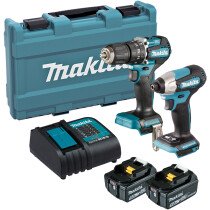 Makita DLX2414ST 18v LXT Brushless Twin Kit Combi Drill + Impact Driver with 2x 5.0ah Batteries and Charger in Carry Case