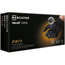 Mercator Ideall GRIP Black Nitrile Gloves Touch Screen Multi-Use Fishscale Style (Box of 50) Powder Free