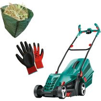 Bosch ROTAK36 R Ergoflex with Gloves and Garden Sack 36cm 1350W Rotary Lawn Mower