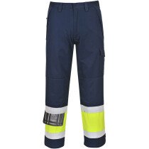 Portwest MV26 Flame Resistant Hi-Vis Modaflame Trouser - Regular Leg Length - Yellow/Navy Blue