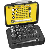 Stanley FatMax 1-13-907 1/4in Drive Socket and Bit Set with Mini Ratchet Wrench 39 Piece STA113907